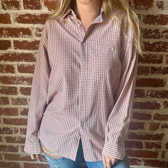 90s Bugle Boy Company red & green plaid button down - Picture 2 of 9